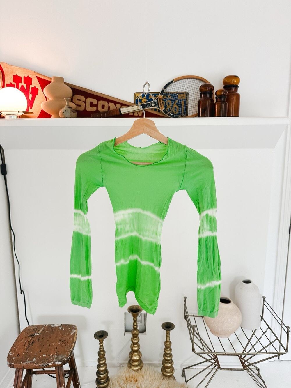 Vintage Y2K Sheer Stretchy Green Long Sleeve Top Blouse S/M